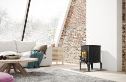 Gjutjärnskamin Dovre 40CBS-2 är en snygg och effektiv kamin med ren förbränning bakom en stor generös glaslucka.