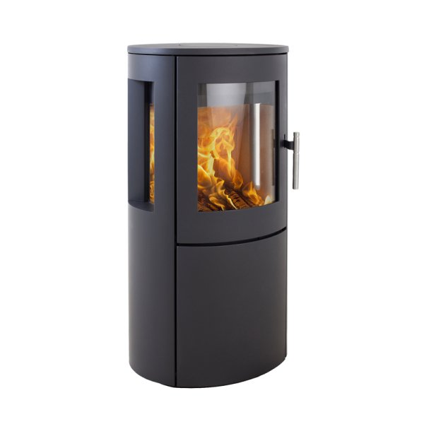 Braskamin Scan-Line 800 med sidoglas är en kamin i smart och stilren design med gjutjärn på de synliga ytorna och är miljövänlig