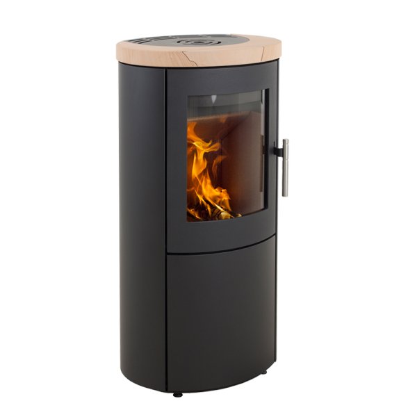 Braskamin Scan-Line 800 med sandsten på topp är en kamin i smart och stilren design med gjutjärn på de synliga ytorna och är mil