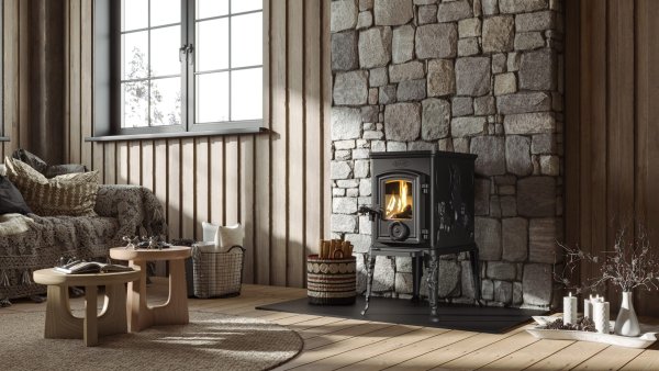 Gjutjärnskamin Dovre 101 CBS är en liten kompakt kamin med en stor glaslucka för att ge en maximal insyn till elden.