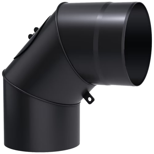 Skorstensrör/rökrör D160mm- böj 90° med sotlucka används för anslutning av en vedeldad kamin/eldstad och en befintlig skorsten.