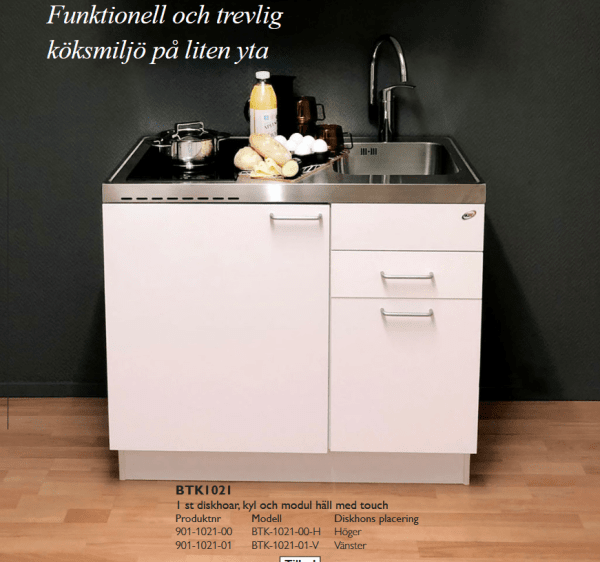 Trinettekök- Minikök BTK1021(ETN1054) har har 1 st diskho, kyl och modul häll med touch